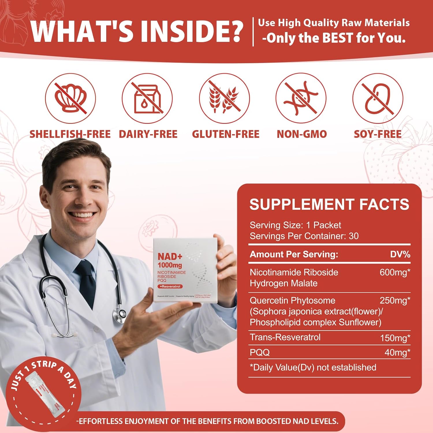 1000mg High-Potency NAD+ Liquid Supplement, Nicotinamide Riboside & Resveratrol with PQQ, Boosts Cellular Energy, Focus & Healthy Aging - 1 Pc