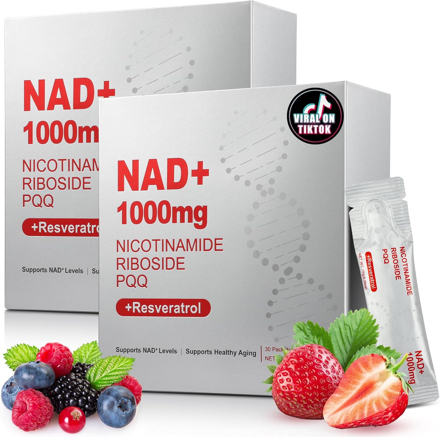 1000mg High-Potency NAD+ Liquid Supplement, Nicotinamide Riboside & Resveratrol with PQQ, Boosts Cellular Energy, Focus & Healthy Aging - 1 Pc